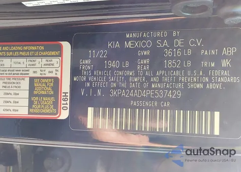 2023 Kia Rio S from USA, damaged, VIN 3KPA24AD4PE537429